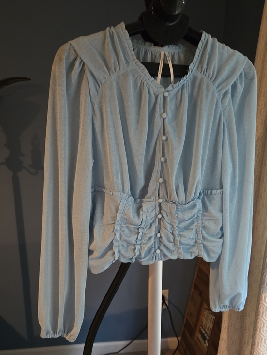 Anthropologie Tops - Anthropologie Powder Blue Button-Front Ruched Waist Blouse